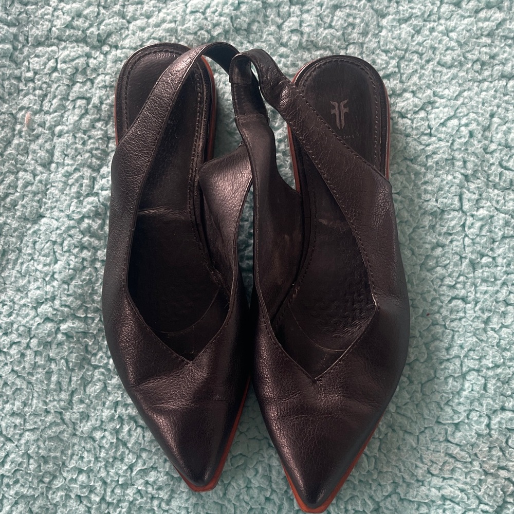 Frye Black Leather Pointed Slingback Mules